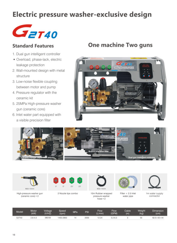 Мойка высокого давления (АВД) Dolphin G2T40 (380V) 140bar на два пистолета - Зображення 1
