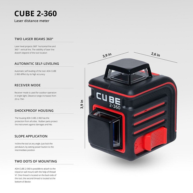 Лазерный уровень CUBE 2-360 PROFESSIONAL EDITION ADA А00449 - Зображення 6