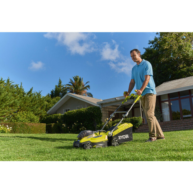 RYOBI RLM18C36H2 Гибридная (аккумуляторная и электрическая) газонокосилка, ширина скашивания 36см (2 x 2,5 Ач) - Зображення 1