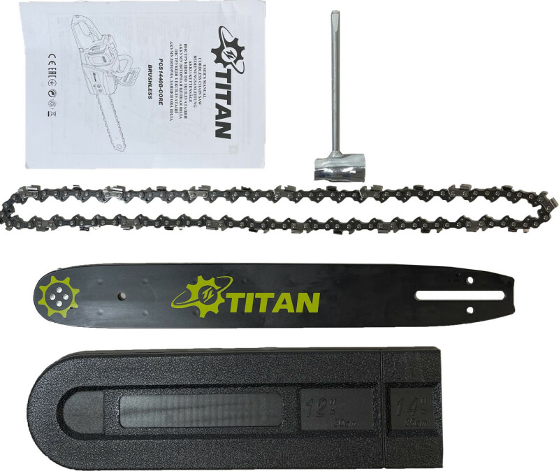 Аккумуляторная цепная пила  с бесщёточным мотором 21В TITAN PCS1440B-CORE (350мм) - Зображення 4