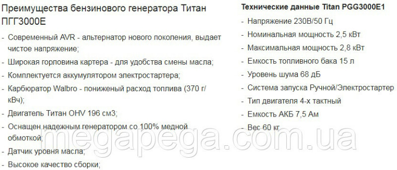 Бензиновый генератор 2.5kW TITAN PGG3000E1 - Зображення 7