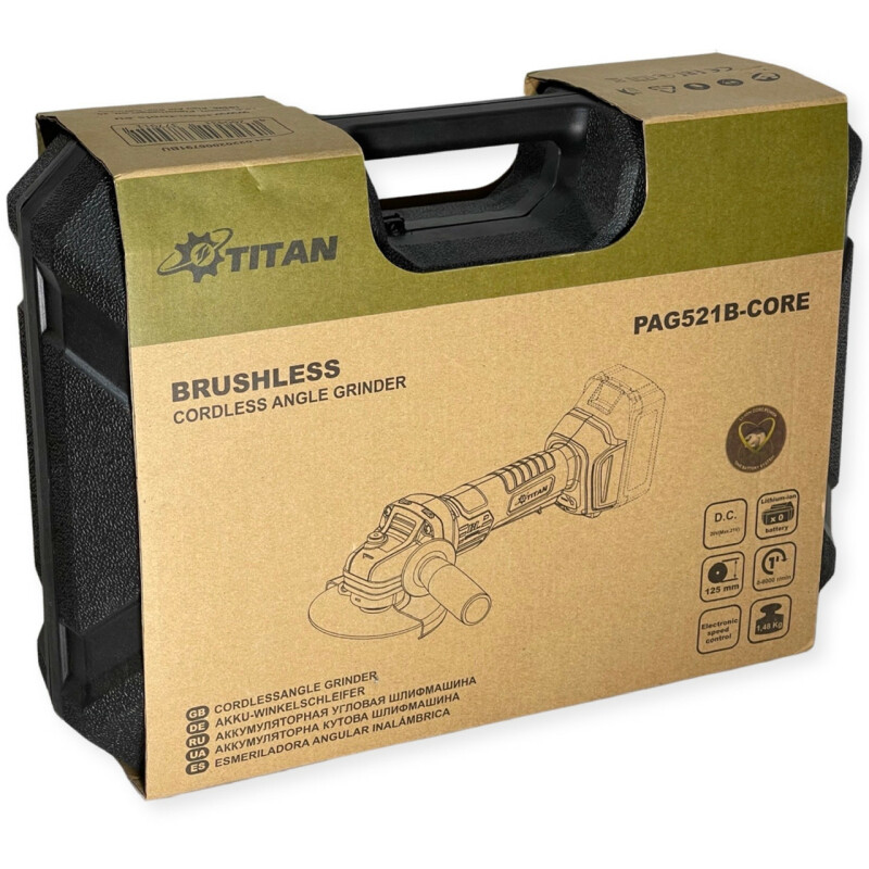 Аккумуляторная бесщеточная шлифмашина угловая TITAN PAG521B-CORE SET2 Brushless - Зображення 2
