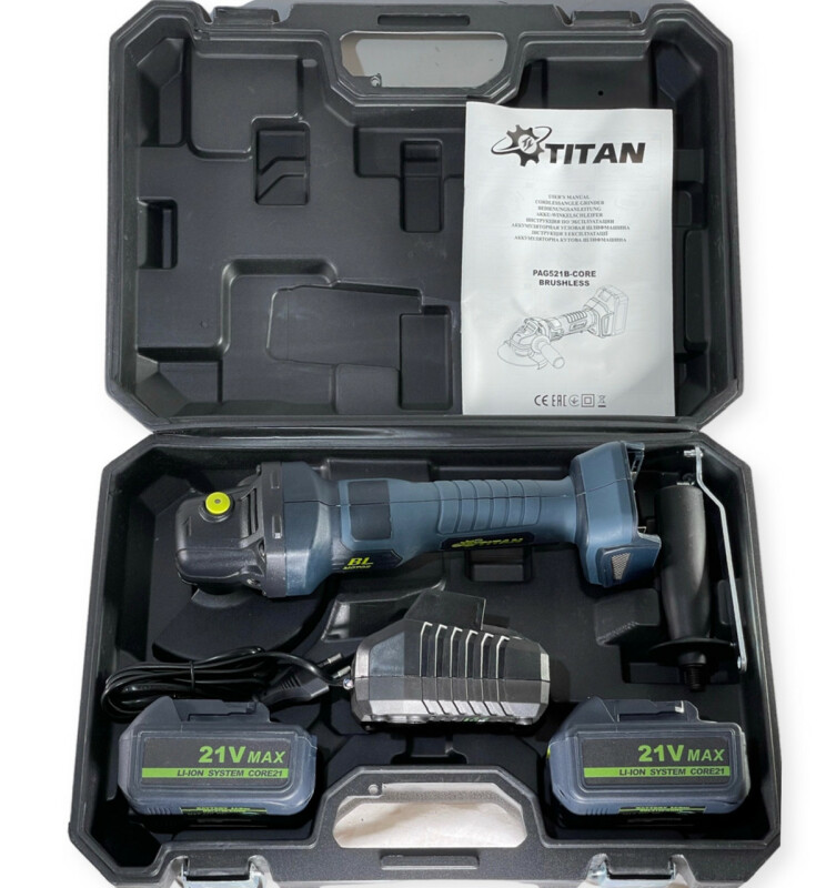 Аккумуляторная бесщеточная шлифмашина угловая TITAN PAG521B-CORE SET2 Brushless
