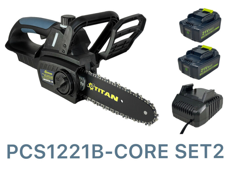Аккумуляторная цепная пила  с бесщёточным мотором 21В TITAN PCS1221B-CORE SET2