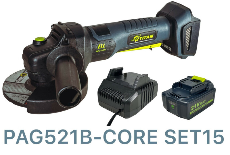 Аккумуляторная шлифмашина угловая TITAN PAG521B-CORE SET15 Brushless