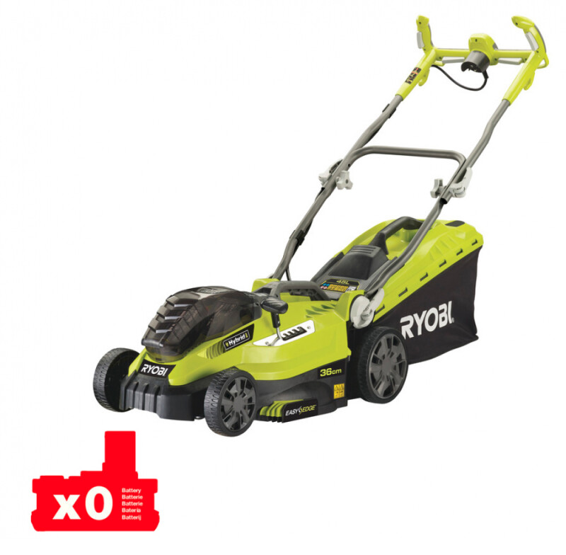 Гибридная (аккумуляторно-электрическая) газонокосилка 18V RYOBI OLM1834H ONE+, ширина скашивания 34 см