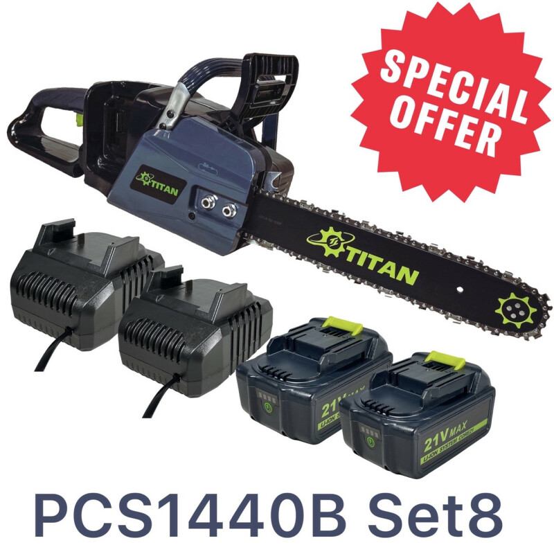 Аккумуляторная цепная пила TITAN PCS1440B-CORE SET 8 (2 х 4.0 Ач, зарядное устройство х 2)