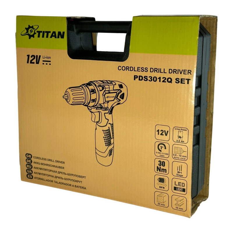 Аккумуляторная двухскоростная дрель-шуруповерт 12В, TITAN PDS3012Q SET - Зображення 7