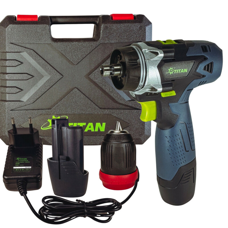 Аккумуляторная двухскоростная дрель-шуруповерт 12В, TITAN PDS3012Q SET - Зображення 1