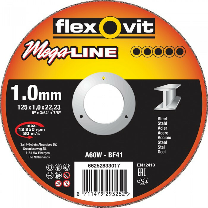 Круг отрезной по металлу, Flexovit 125 x 1 x 22.2 mm MEGA-LINE