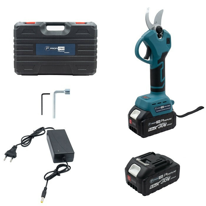 Аккумуляторный секатор PROFI-TEC PES36BL POWERLine (2 х 5.0 Ач, зарядное устройство)
