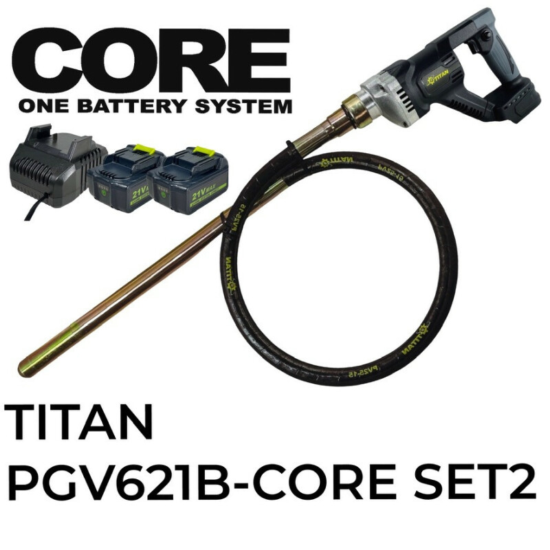 Аккумуляторный глубинный вибратор для бетона TITAN PGV621B-CORE SET2