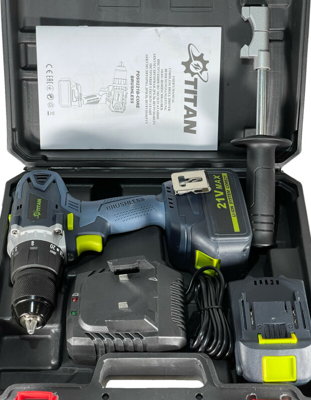 АККУМУЛЯТОРНАЯ ДРЕЛЬ-ШУРУПОВЕРТ TITAN PDS9221B-CORE BRUSHLESS SET2 92Nm