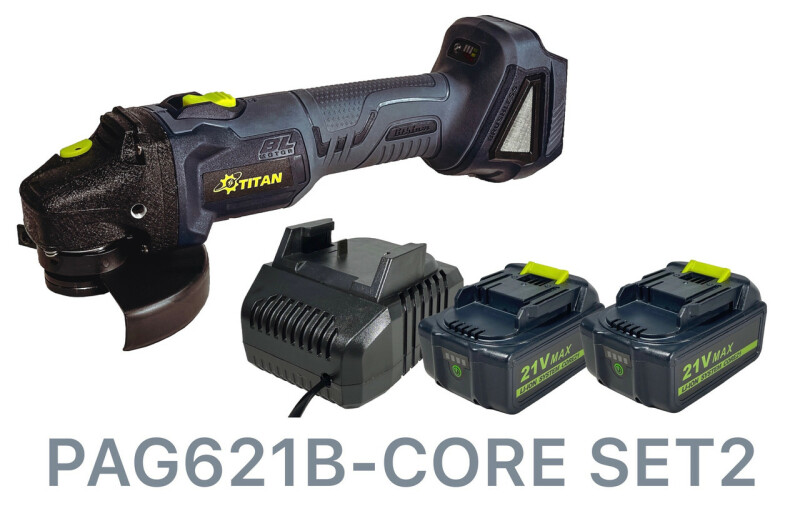 Аккумуляторная бесщеточная Угловая шлифмашина TITAN PAG621B-CORE SET2 Brushless