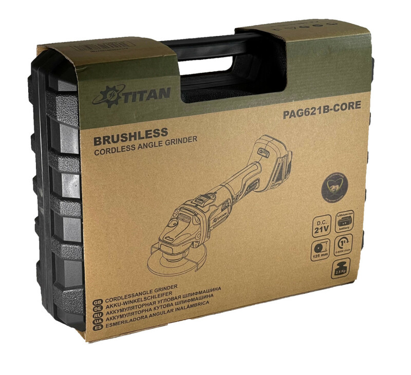 Аккумуляторная бесщеточная УГЛОВАЯ ШЛИФМАШИНА TITAN PAG621B-CORE SET15 Brushless - Зображення 4