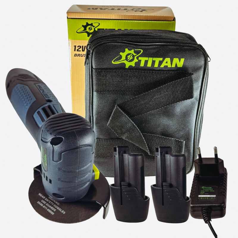 Аккумуляторная безщеточная угловая шлифовальная машина TITAN PAG0312B минирезак (2 х 2.0 Ач+ЗУ) - Зображення 9