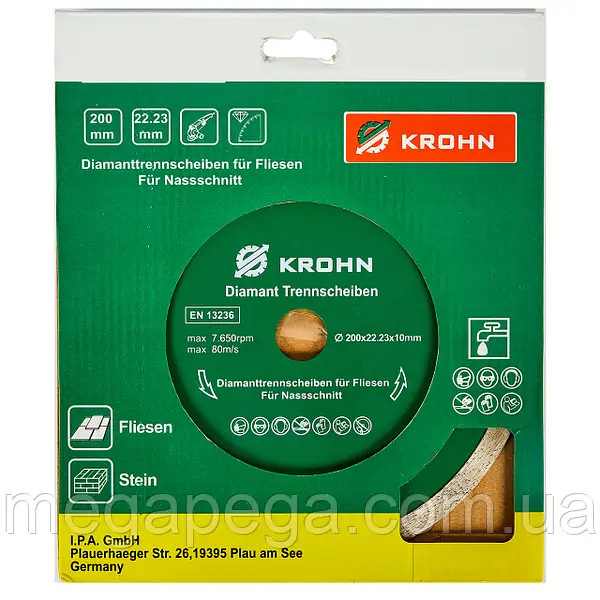 Алмазный диск для плитки KROHN 200 мм - Зображення 1