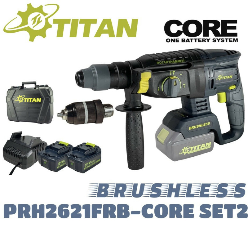 АККУМУЛЯТОРНЫЙ ПЕРФОРАТОР TITAN PRH2621FRB-CORE Brushless SET2