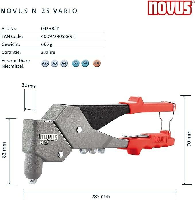 ЗАКЛЕПОЧНЫЙ ПИСТОЛЕТ NOVUS N-25 vario - Зображення 1