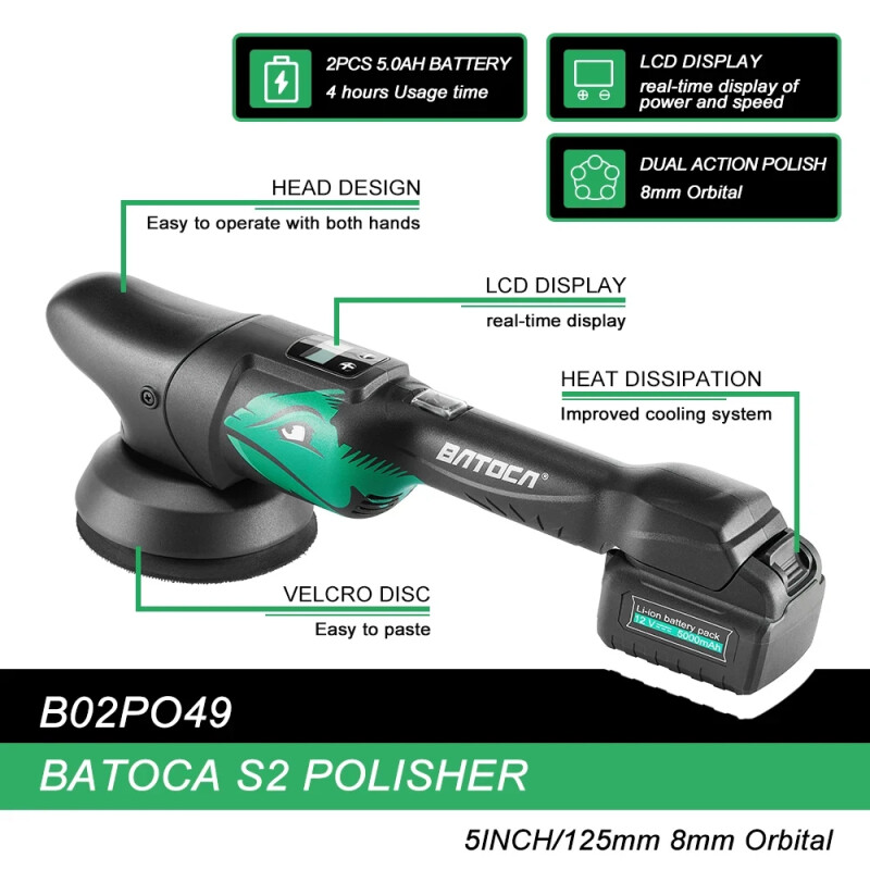 Аккумуляторная полировальная машина Batoca S2 с аккумулятором 2 x 5,0 Ач - Зображення 3