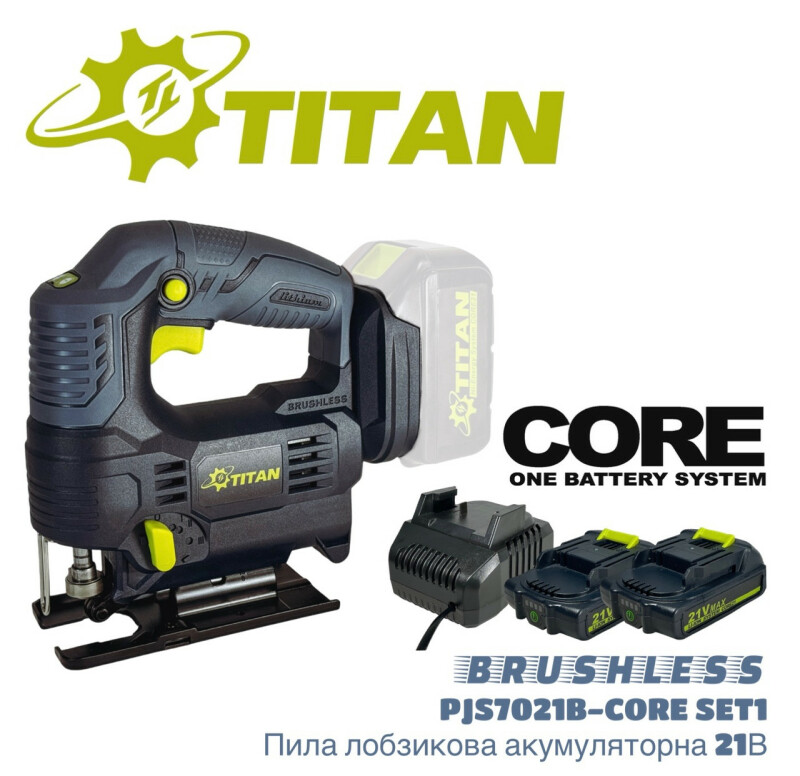 ЛОБЗИК АККУМУЛЯТОРНЫЙ 21В, 80мм, бесщеточный TITAN PJS7021-CORE SET1