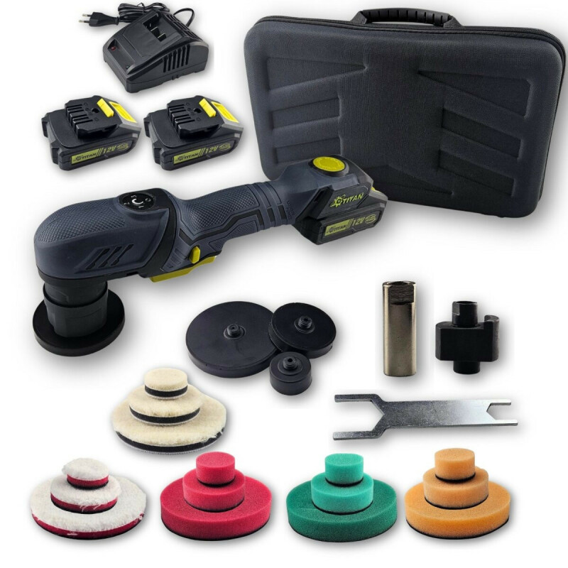 АККУМУЛЯТОРНАЯ РОТАЦИОННО ЭКСЦЕНТРИКОВАЯ ПОЛИРОВАЛЬНАЯ МАШИНА TITAN TDA1212B SET - Зображення 1