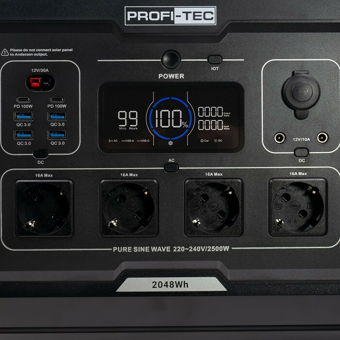 Портативная зарядная станция PROFI-TEC PPS2500 LiFePO₄ (2500 Вт, батарея 2048 Вт⋅ч) - Зображення 3