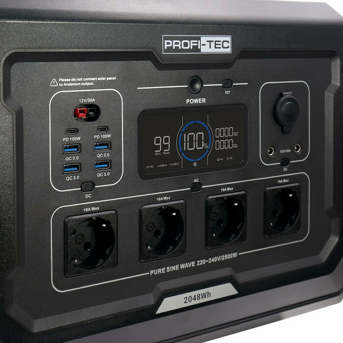 Портативная зарядная станция PROFI-TEC PPS2500 LiFePO₄ (2500 Вт, батарея 2048 Вт⋅ч) - Зображення 4
