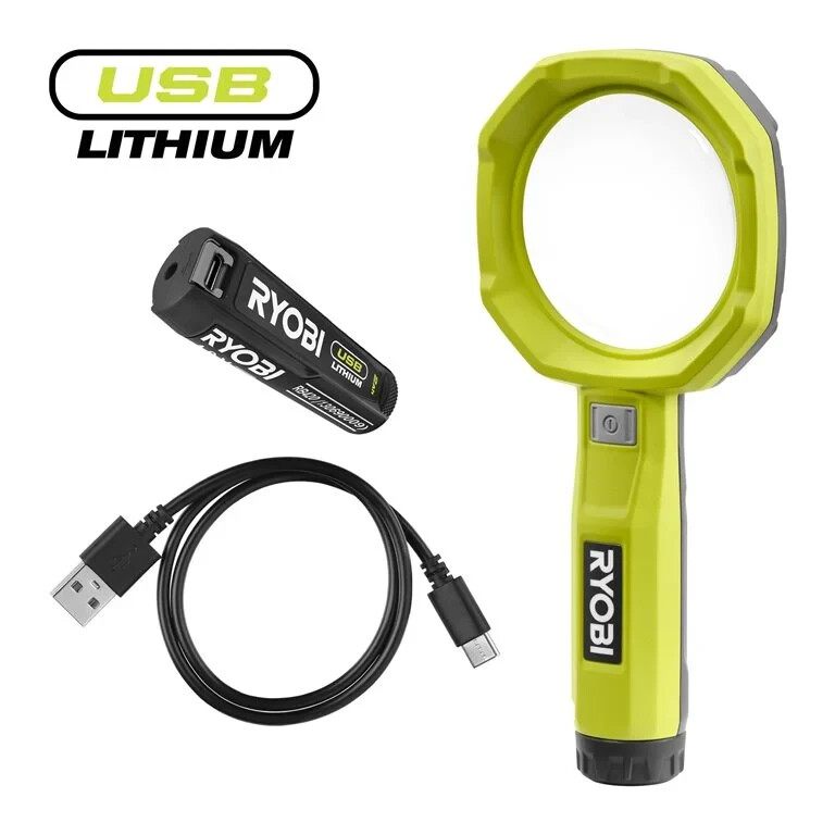 УВЕЛИЧИТЕЛЬНОЕ СТЕКЛО (лупа) С LED-ПОДСВЕТКОЙ RYOBI 4V USB Lithium