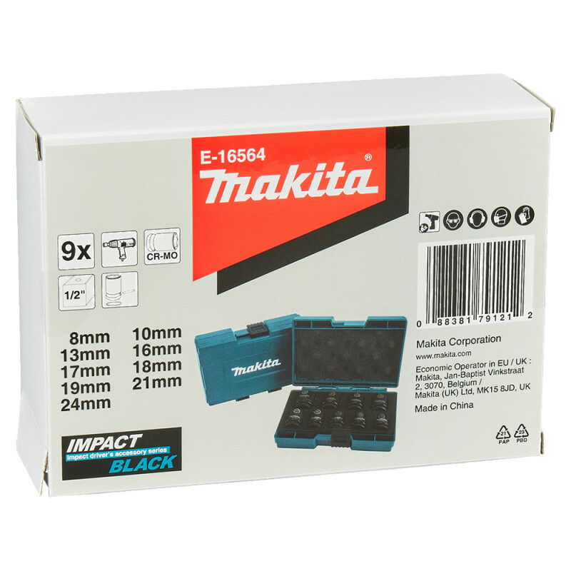Набор ударных головок Makita Impact Black  9 шт. (8, 10, 13, 16, 17, 18, 19, 21, 24 мм) (E-16564) - Зображення 4