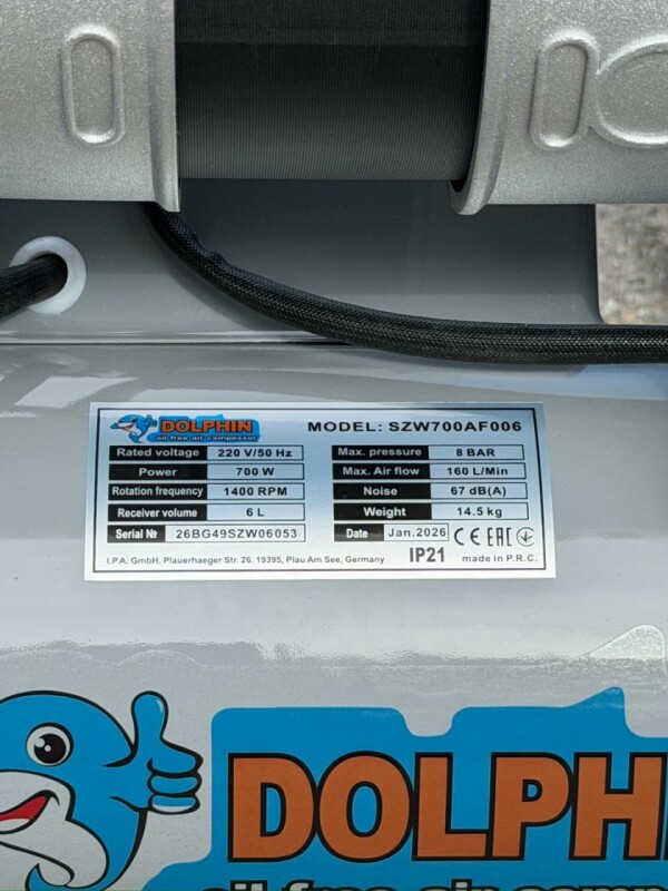 Бесшумный безмасляный компрессор Dolphin SZW700AF006  700вт 6л - Зображення 4