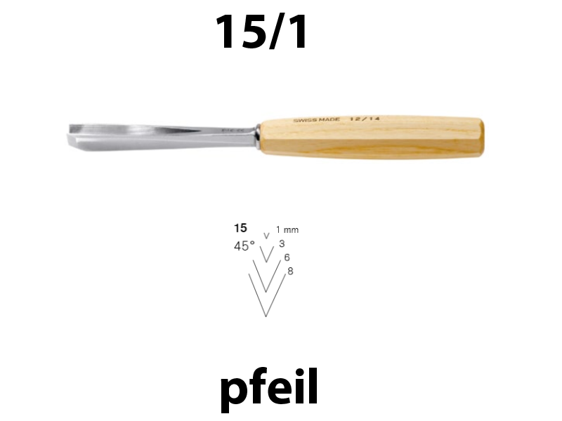 Остроугольные прямые стамески Pfeil 15/1  угол 45° - Зображення 1