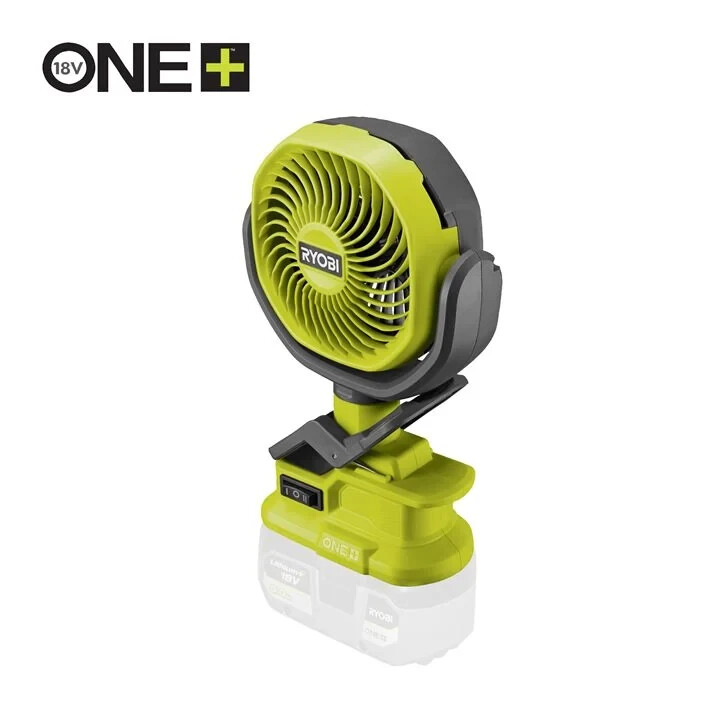 Вентилятор RYOBI RCF18-0 с батарейным зажимом 18 В ONE+, макс. скорость вращения вентилятора 3400 мин-1, без аккумулятора и