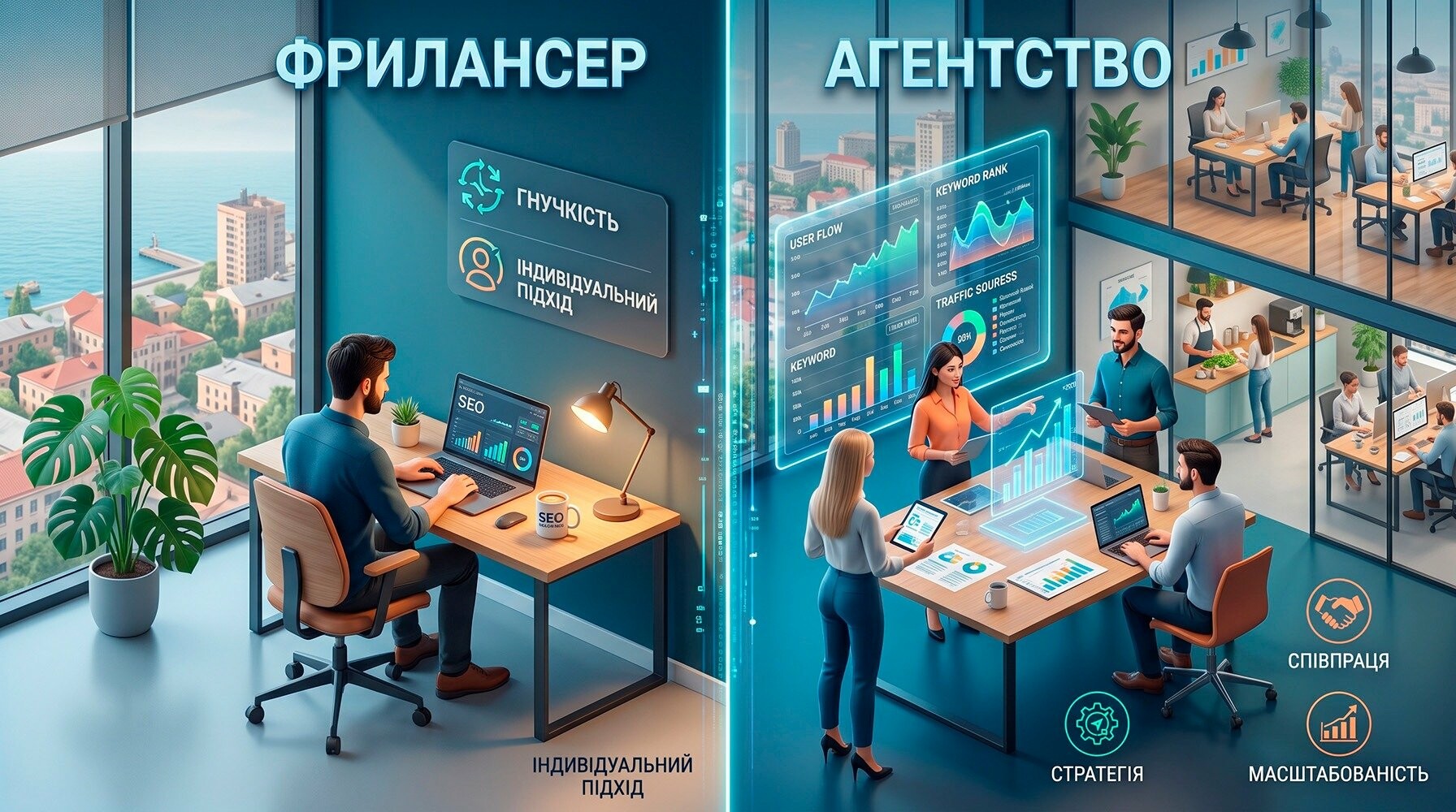 Сравнение выбора между SEO-агентством и фрилансером для раскрутки бизнеса Сравнение выбора между SEO-агентством и фрилансером для раскрутки бизнеса