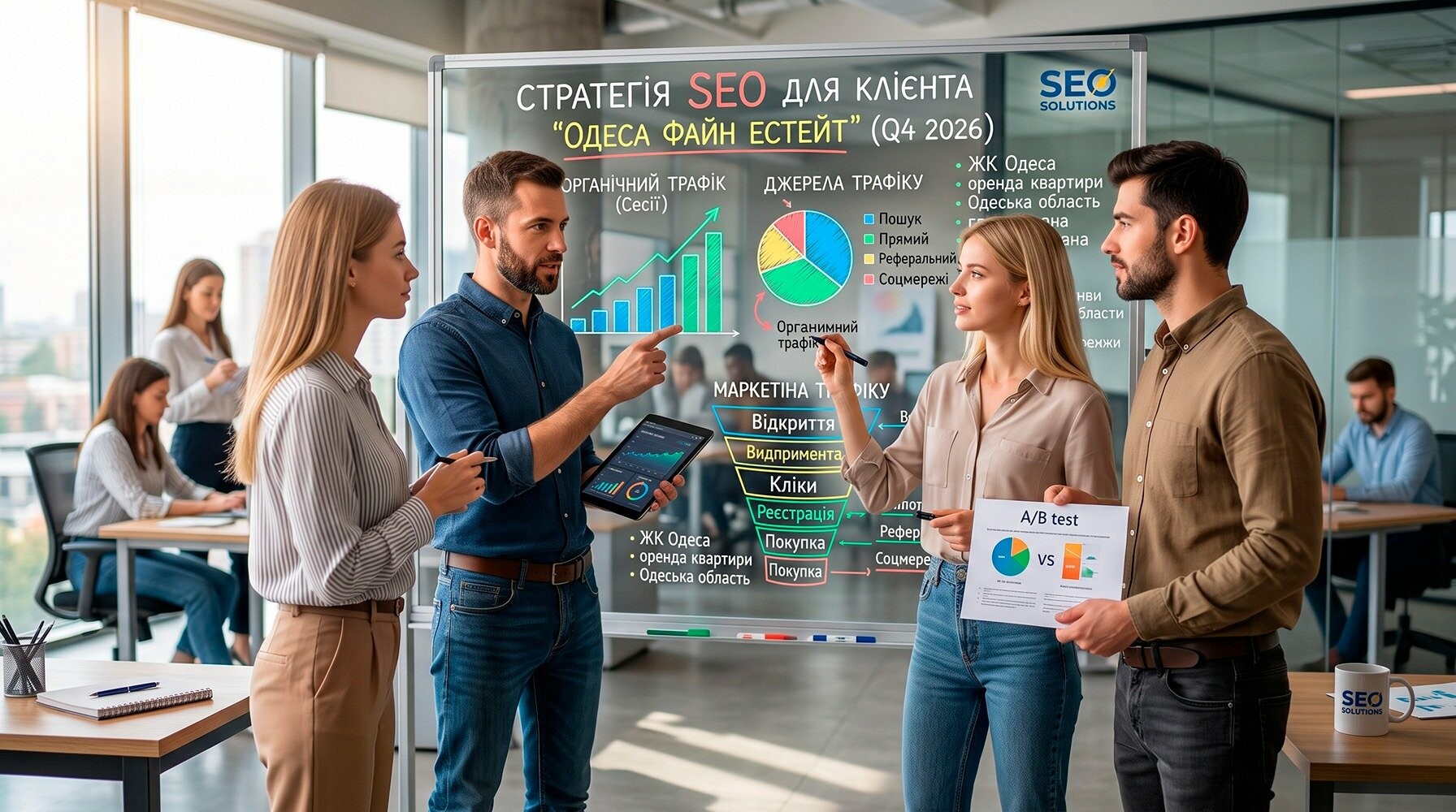 Команда digital-агентства обсуждает стратегию комплексного продвижения сайта Команда digital-агентства обсуждает стратегию комплексного продвижения сайта